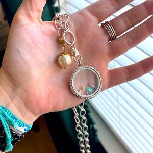 Origami Owl locket long necklace silver